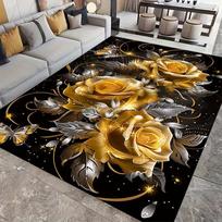 Golden Rose And Butterfly Print Flannel Rug Indoor Outdoor Soft Carpet For Living Room Garden Elegant Decor Artistic Design 60x90cm