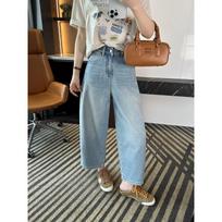 New women's cropped jeans 2026, loose wide-leg casual jeans S