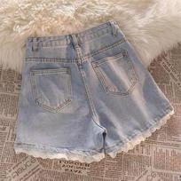 Women's Summer 2026 High Waist Beaded Lace Denim Shorts - Plus Size, Slimming, Versatile, Petite-Wide Leg S (80-95 lbs)