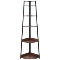 5 Tier Corner Shelf, Tall Corner Bookshelf Plant Rack, Wall Shelves Tower Storage Organizer with Metal Frame & Wooden Shelves, Narrow Display Book