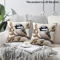 2pcs Rustic Chickadee Bird Throw Pillow Covers 18x18 Inch Farmhouse Square Cushion Cases for Sofa Bedroom Living Room Decor 45x45cm-2pcs