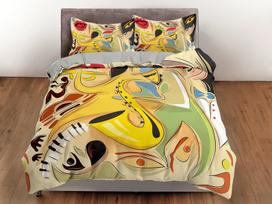 Saxophone cotton duvet cover piano quilt cover, Jazz music lover bedding set colorful bedspread, adults bedroom bedspread 135x200cm