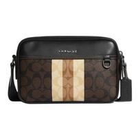 COACH crossbody bag Graham 25 classic presbyopic vertical stripes color matching zipper closure canvas and cowhide camera shoulder medium size men's