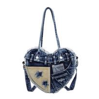 Y2k Heart Shape Women's Denim Shoulder Bags Tassel Star Ladies Underarm Bag Handbags Large Capacity Retro Female Crossbody Bag