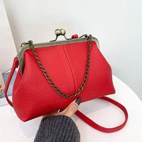 Vintage Soft Skin Shell Bag New Lychee Pattern Handbag Simple And Versatile Shoulder Bag Clip Chain Crossbody Women's Bag 26x6.5x15cm