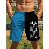 Men's Full-Body Print Elastic Waist Shorts with Symmetrical Patterns & Side Pockets - Adjustable Drawstring Suitable for Hiking S