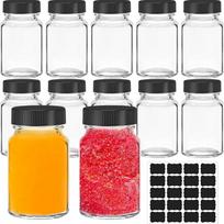 Glass Shot Bottles with Lids, 12 Pack 2oz Ginger Shot Bottles with Labels, Leakproof Wide Mouth Small Glass Jars with Lids for Juice, Ginger, Spices 12pcs