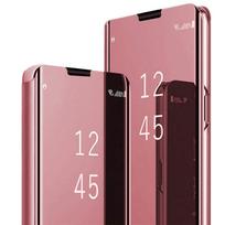 Prabangus išmanusis dėklas Samsung Galaxy S24 Ultra S23 Plus S21 S20 FE S10 S9 S8 Plus S23 FE veidrodinis odinis išmanusis atlenkiamas atraminis dėklas S24 rožinio aukso spalvos