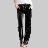 Women's Casual Solid-Color Pants High-Waisted Drawstring Trousers L