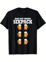 Men's Funny Beer Six-Pack Graphic T-Shirt - German  Das ist mein Six-Pack  & Beer Mug Design M