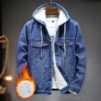 Retro Velvet Lined Thickened Winter Mens Hooded Denim Jacket Warm Windproof Casual Outerwear Coat for Autumn Winter S