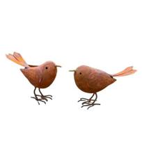 2 Pcs Rusty Metal Bird Figurine Farmhouse Vintage Bird Garden Statue Decorative Cute Small
