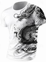 Men T-Shirt 3D Dragon Print Summer Daily Casual Men Street T-Shirt Short Sleeved L