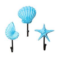 Yousheng 3 Pcs Wall Hooks, Vintage Metal & Resin Seashell Coat Hooks for Bathroom Kitchen Entryway, Decorative Beach Theme Hanging Rack with Starfish A