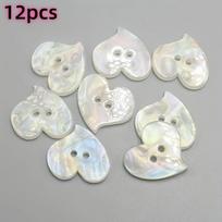 12pcs Iridescent Heart-Shaped Buttons - Double-Hole White Resin, Glossy Surface, Ideal for Sweater & Shirt Decorations
