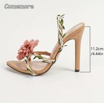 Elegant Floral Stiletto Heels Women's Vine Decors Back Strap Pointed Toe High Heel Sandals Fashion Sandalias De Mujer Size 35-43 35