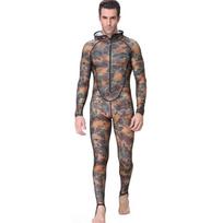 Mens Camo Full-Body Zipper Rash Guard Wetsuit With Hood UV Protection Diving Surfing Snorkeling Water Sports Medium