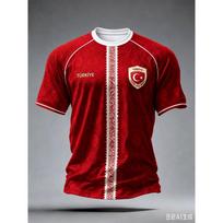 Türkiye Football Jersey Red Full Print TÜRKIYE Crescent Star Badge Gold Line Cuff Sports Fan Short Sleeve Unisex Tops Colthing S