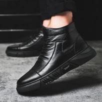 Fashion Men Leather Boot Snow Boot Warm Versatile Cotton Shoe High Top Casual Leather Shoe British Style Men Boot Trend 2024 39