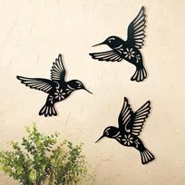 3 Pieces Metal Hummingbird Wall Art Decoration Hollow Out Iron Bird Sculpture Waterproof Wall Hanging Figurines for