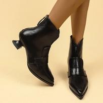 Fashion Special-shaped Heel Single Boots Autumn New Style Pointed Stitching Rear Zipper Non-slip Wear-resistant Short Boots 35