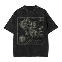 Of The R-Rings Map of Middle Earth Washed T Shirts Streetwear Vintage T-Shirts Tee Shirt for Men Women Street S
