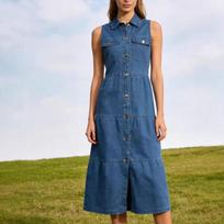 Women's European & American Sleeveless Denim Dress - Spring/Summer Fashion, Slimming, Single-Breasted Large
