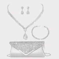 Crystal Pendant Necklace Set Evening Bag Geometric Irregular Design Party Jewelry