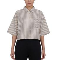 Nike As W Nsw Offln Wvn Ppln Striped Polo Short Sleeve Shirt Women shirts II4229-286 XS gray