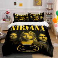 Nirvana Band Printed Bedding Set Black Bedding set (1 duvet cover, 2 pillowcases, duvet not included) 135x200cm