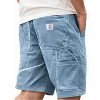 Men Vintage Corduroy Cargo Shorts, Fashion Multi Pocket Embroidered Label Casual Short Pants S