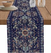 Tamsiai mėlynas boho naktinis staliukas lininiai staltiesės valgomojo dekoras skalbiami namų valgomojo staltiesės šventinės vakarėlio dekoracijos 150x33cm blue