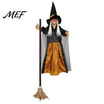 Outdoor Hanging Witch Decor 180cm Halloween Props, Flying Decoration with Scary Sounds & Lights, Wicked Garden Ornaments for Yard Lawn, Haunted House