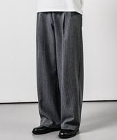 Who Loves Art Striped Wide Elastic Slacks Gray Fleece-Lined Xl