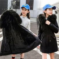5-14 Years Teen Girls Winter Jacket Plus Velvet Warm Kids Windbreaker Coat For Girls Fur Collar Hooded Parkas Children Outerwear 130