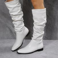 Shoes for Women 2024 Spring Knee High Boots Red Black White Tall Boots Woman Pleated Low Heel Casual Leather Female Long Shoes 41