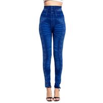 Women’s Denim Print Imitation Jeans Leggings Slim Elastic Seamless Design Fitness & Daily Wear Fashion High Stretch Pants M