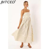 BITCED Spring/Summer Striped Strappy Backless Full-Skirted Fresh-Style Dress S