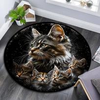 Maine Coon Cat Family Round Area Rug,Carpet Rug for Living Room Bedroom Sofa Playroom Decor,Non-slip Floor Mat 80cmx80cm