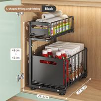 Pull Out Cabinet Organizer 1/2 Tier Adjustable Kitchen Storage Rack Under Sink Organizer Spice Jar Storage Rack Slide Out Drawer 1PCS