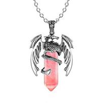 Natural Crystal Animal Dragon Pendant Pterosaur Necklace Women Men Stainless Steel Chain Hexagonal Raw Quartz Lucky Jewelry Gift