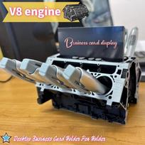 Black Resin Business Card & Pen Holder, Engine Block Desk Organizer - Perfect Gift for Car Enthusiasts and Mechanics