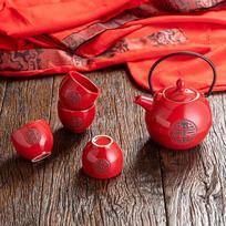 Chinese Traditional Wedding Ceramic Tea Set, Red Kettle, Double Happiness Teapot, Teaware, Newlywed Gift, Wedding Banquet Supply