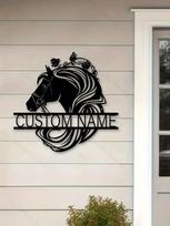 Horse Head Metal Wall Art Custom Name Sign Farmhouse Porch Decor M