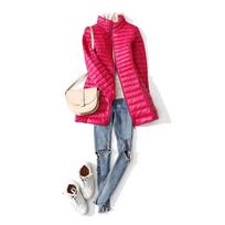Women's Mid-Length Lightweight Down Jacket - New Fall/Winter Slim Fit with Stand Collar & Long Sleeves, Plus Size, White Duck Down. 2XL