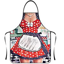 Retro Style Kitchen Apron with Polka Dot Dress Print Adjustable Neck Strap and Waist Ties for Cooking Baking One Size