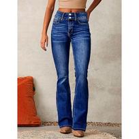 Women's Mid Rise Flare Jeans Stretch Washed Denim Pants Elegant Streetwear Bootcut Jeans S