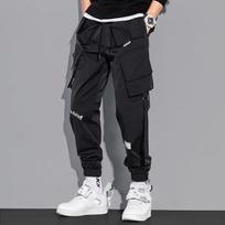 Thin Streetwear Casual Pants Men Ribbons Harem Jogging Pants Male Slim Fit Spring Cargo Pants Multi-Pockets L