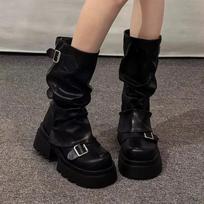Mid Length Boots for Women  New Style Thick Soled Height Increasing Short Boots, Fashionable Retro Anti Slip Leather Boots 35