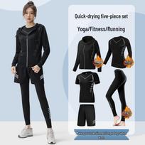 Women's Quick-Dry Fitness Wear Set: 5-Piece for Running, Basketball, Badminton, Morning Runs, Yoga – Autumn/Winter Collection. S [Recommended 60-80 kg] black